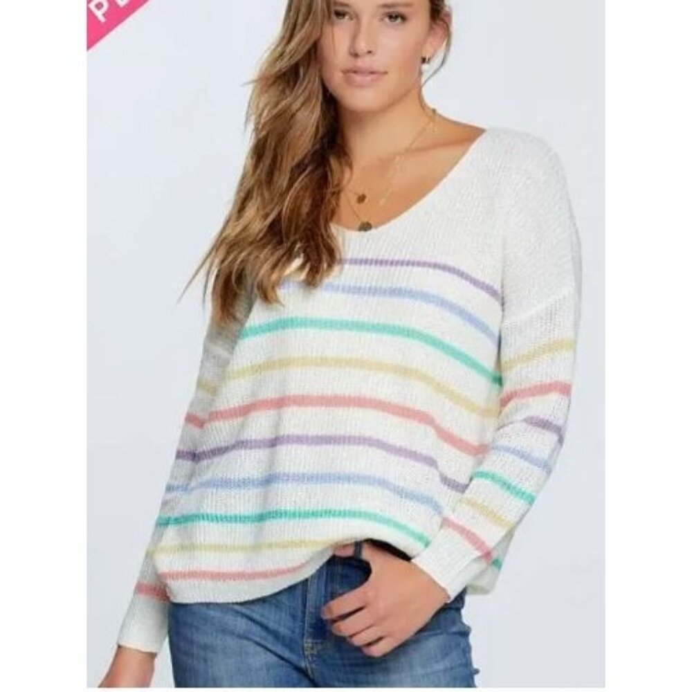 🩷💚💛NWT Davi & Dani Ivory Striped Print Oversized Cozy Sweater Sizes 1X